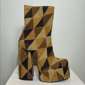 Jeffrey Campbell Geometric Platform Widow Boots - Brown and Tan